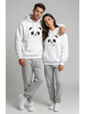 Nevermind Unisex Sevgili Çift Kombini Oversize Panda Baskılı Çift Hoodie