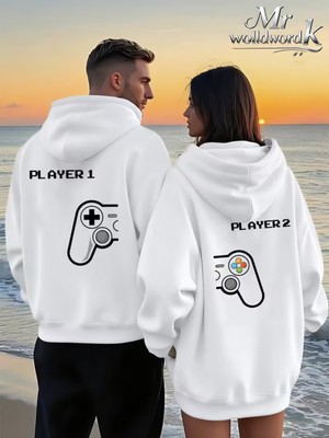 Nevermind Player 1 Player 2 Sevgili Kombini Hoodie – Unisex Oversize Kapüşonlu Sweatshirt 2’li Set