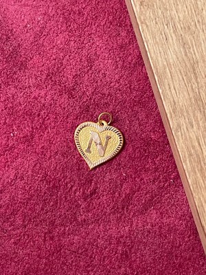 Rupen Kraft 14 Ayar Altın N Harfi Kolye Ucu Altın Kalpli Harf Kolye Ucu Altın Harf