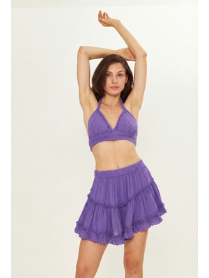 Camenta Dökümlü Asimetrik Kesim Naturel Müslin Mini Etek