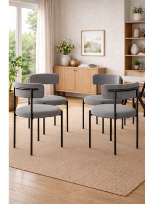 Todek Home Capri 4 Kişilik Teddy Sandalye Takımı - Modern Metal Ayaklı Mutfak ve Yemek Masası Sandalyesi