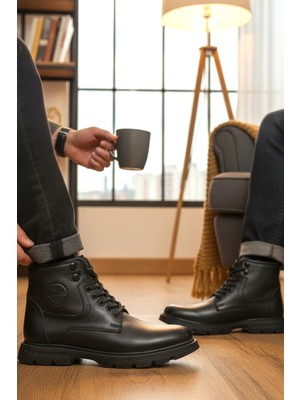 Enoch Hakiki Deri Dokulu Yüzey Bağcıklı Erkek Bot