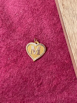 Rupen Kraft 14 Ayar Altın M Harfi Kolye Ucu Altın Kalpli Harf Kolye Ucu Altın Harf