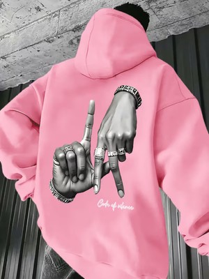 Nevermind Unisex Oversize Hoodie El Figürlü Baskılı Kapüşonlu Streetwear Sweatshirt