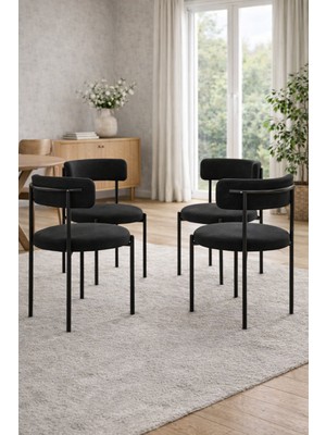Todek Home Capri 4 Kişilik Teddy Sandalye Takımı - Modern Metal Ayaklı Mutfak ve Yemek Masası Sandalyesi