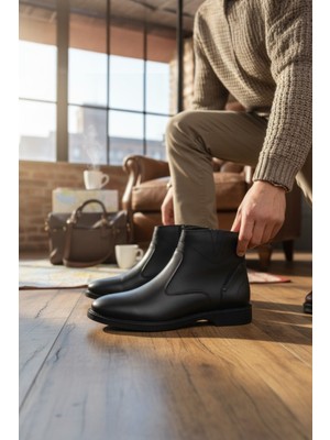 Enoch Hakiki Deri Siyah Minimalist Tasarım Klasik Erkek Bot