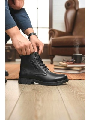 Enoch Hakiki Deri Yan Fermuarlı ve Bağcıklı Erkek Bot