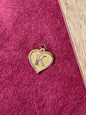 Rupen Kraft 14 Ayar Altın K Harfi Kolye Ucu Altın Kalpli Harf Kolye Ucu Altın Harf