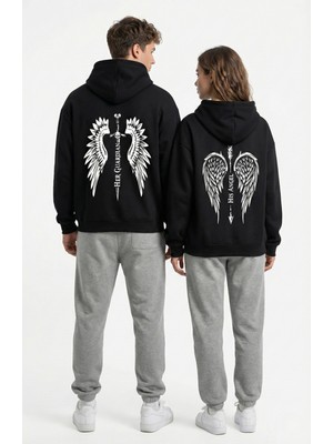 Nevermind Unisex His Angel & Her Guardian Baskılı Sevgili Kombini Hoodie Seti
