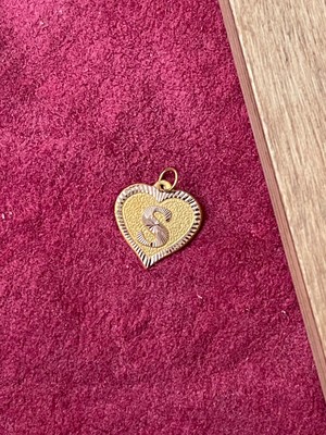 Rupen Kraft 14 Ayar Altın S Harfi Kolye Ucu Altın Kalpli Harf Kolye Ucu Altın Harf