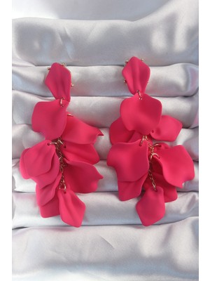 SHC4200 Pirinç Fuşya Renk Sallantılı Yaprak Model Küpe - TJ-BKP9182