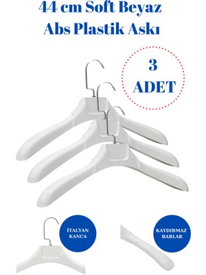 Manken İstanbul 3 Adet  Beyaz Plastik Ceket Askısı Kıyafet Askısı Takım Elbise Askısı