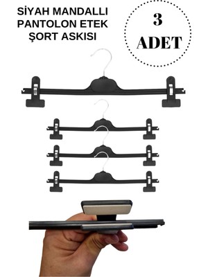 Manken İstanbul 3 Adet 38 cm Plastik Siyah Mandallı Pantolon Etek Şort Giyim Askısı