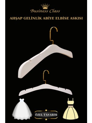 Manken İstanbul Business Class 44 cm Gold Italyan Kanca 3 Adet Gelinlik Askısı Elbise Askısı Abiye Askısı Ahşap Askı