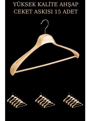 Manken İstanbul 15 Adet Yüksek Kalite 44 cm Ahşap Askı Ceket Askısı Takım Elbise Askısı Ahşap Elbise Askısı