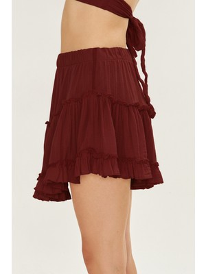 Camenta Dökümlü Asimetrik Kesim Naturel Müslin Mini Etek