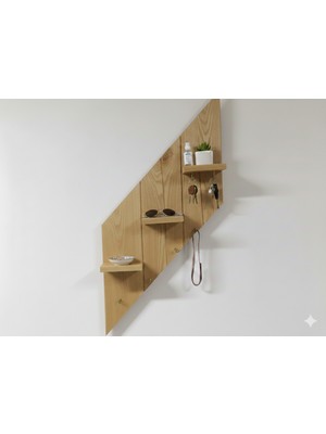 Woodenova Masif Ahşap Geometrik Duvar Rafı & Antre Anahtarlık -