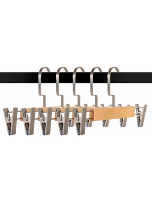Manken İstanbul 10 Adet Lamine Doğal Ahşap Mandallı Pantolon Askısı Etek Askısı