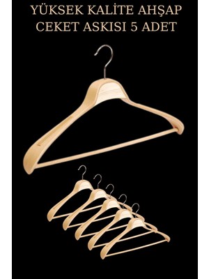 Manken İstanbul 5 Adet Yüksek Kalite 48 cm Ahşap Askı Ceket Askısı Takım Elbise Askısı Ahşap Elbise Askısı