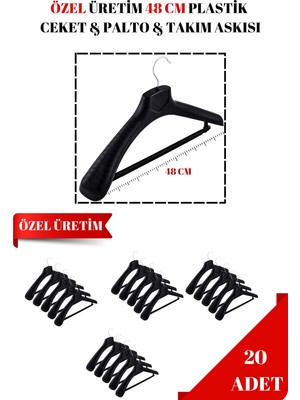 Manken İstanbul 20 Adet 48 Santim Özel Üretim Ceket Askısı | Palto Askısı | Takım Askısı