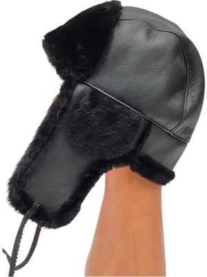Zemheriden Hakiki Deri Kürklü Premium Ushanka ❤️ Siyah