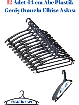 Manken İstanbul 12  Adet  Lüks Siyah Plastik Ceket Askısı Kıyafet Askısı Takım Elbise Askısı Etek Askısı