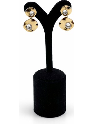 Pangu Zirkon Taşlı Geometrik Altın Renk Çelik Küpe