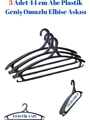 Manken İstanbul 3 Adet  Lüks Siyah Plastik Ceket Askısı Kıyafet Askısı Takım Elbise Askısı Etek Askısı