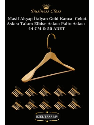 Manken İstanbul Business Class 50 Adet 44 cm Gold Italyan Kanca Masif Ahşap  Elbise Askısı Palto Askısı Ceket Askısı