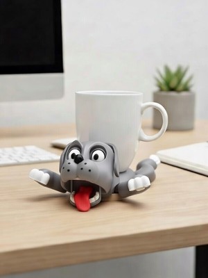 Generic Hareketli Köpek Figürlü Bardak Altlığı | 3D Baskı Mekanik Tasarım Dekoratif Coaster | Siyah-Beyaz, Altın ve Renkli Seçenekler | Masaüstü ve Ofis Dekoru