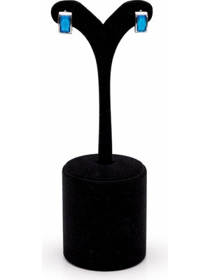 Pangu Mavi Zirkon Taşlı Dikdörtgen Gümüş Renk Çelik Küpe