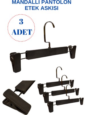Manken İstanbul Abs Plastik 3 Adet Yüksek Kalite 30 cm Pantolon Askısı Etek Askısı Mandallı Askı