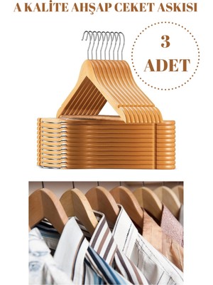 Manken İstanbul 3 Adet  Ahşap Ceket Askısı Gömlek Askısı Tişört Askısı Ahşap Askı Elbise Askısı