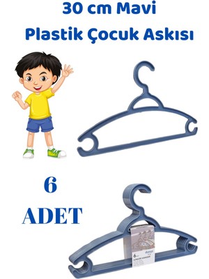 Manken İstanbul 6 Adet Mavi Çocuk Plastik 30 cm Kıyafet Askısı Elbise Askısı
