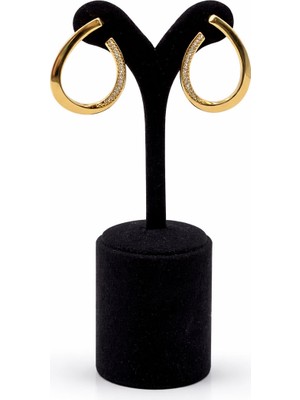 Pangu Zirkon Taş Detaylı Yarım Halka Altın Renk Çelik Küpe