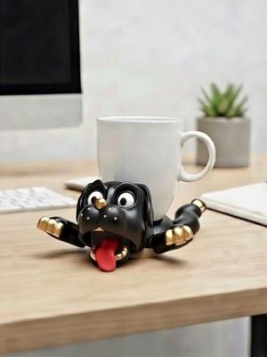 Generic Hareketli Köpek Figürlü Bardak Altlığı | 3D Baskı Mekanik Tasarım Dekoratif Coaster | Siyah-Beyaz, Altın ve Renkli Seçenekler | Masaüstü ve Ofis Dekoru