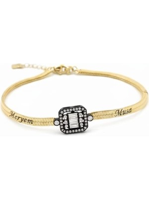 Papatya Silver 925 Ayar Italyan Kişiye Özel Baget Elmas Bileklik.rose.gold.rodaj