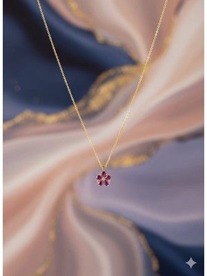 Kırmızı Zirkon Taşlı Kiraz Figürlü Gümüş Renk Çelik Kolye