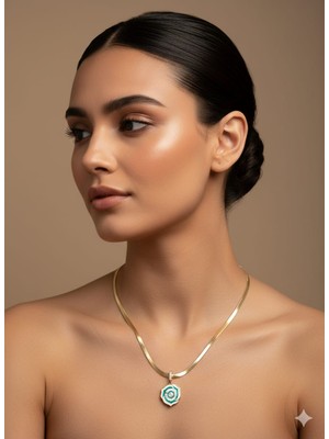 925 Ayar Papatya Silver Lilyum Italyan Yassı Zincir Özel Tasarım Kolye.rose.gold.rodaj