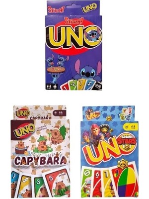 Oyunsal Capybara Uno + Brawlstars Uno + Stitch Uno Oyun Kartları 3'lü Set
