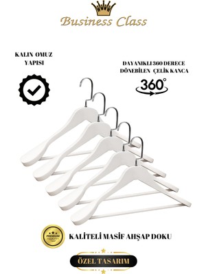 Manken İstanbul Business Class 5 Adet 44 cm Italyan Kanca Masif Ahşap Takım Elbise Askısı Palto Askısı Ceket Askısı