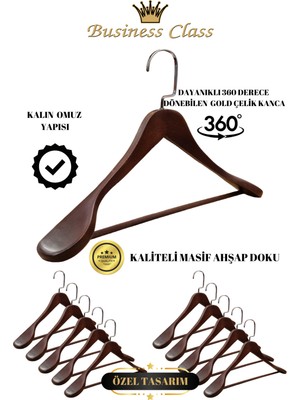 Manken İstanbul Business Class 10 Adet 44 cm Italyan Kanca Masif Ahşap Takım Elbise Askısı Palto Askısı Ceket Askısı