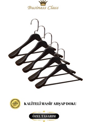 Manken İstanbul Business Class 5 Adet 44 cm Italyan Kanca Masif Ahşap Takım Elbise Askısı Palto Askısı Ceket Askısı