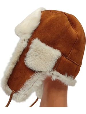 Zemheriden Hakiki Deri Kürklü Premium Ushanka Taba