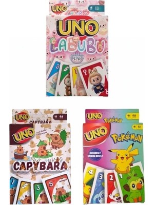 Oyunsal Capybara Uno + Pokemon Uno + Labubu Uno Oyun Kartları 3'lü Set