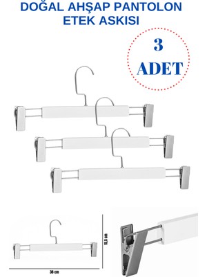 Manken İstanbul 3 Adet Lamine Beyaz Ahşap Mandallı Pantolon Askısı Etek Askısı