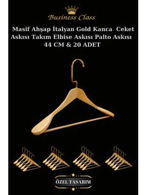 Manken İstanbul Business Class 20 Adet 44 cm Gold Italyan Kanca Masif Ahşap  Elbise Askısı Palto Askısı Ceket Askısı