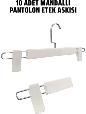 Manken İstanbul Abs Plastik 10 Adet Yüksek Kalite 30 cm Pantolon Askısı Etek Askısı Mandallı Askı
