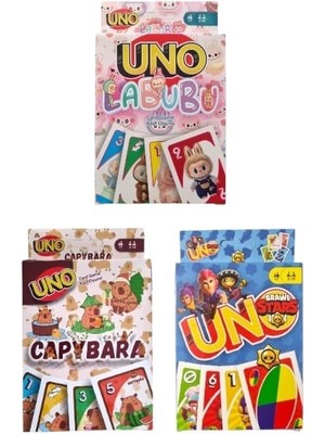 Oyunsal Capybara Uno + Brawlstars Uno + Labubu Uno Oyun Kartları 3'lü Set