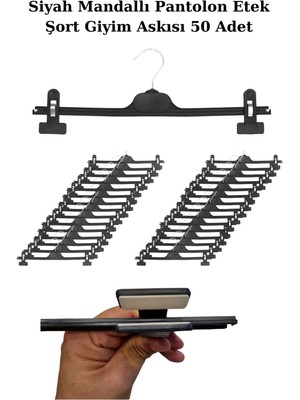 Manken İstanbul 50 Adet 38 cm Plastik Siyah Mandallı Pantolon Etek Şort Giyim Askısı